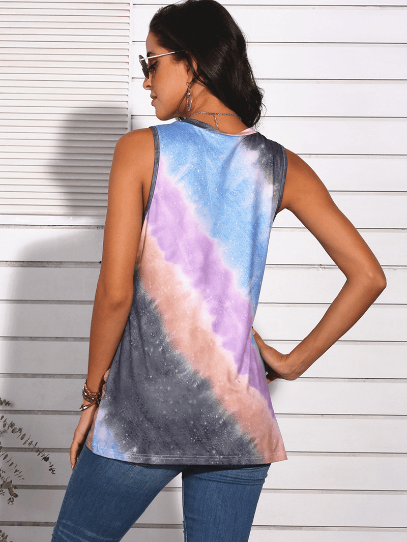 Tie-Dye Gradient Print Sleeveless O-Neck Casual Tank Tops for Women - MRSLM