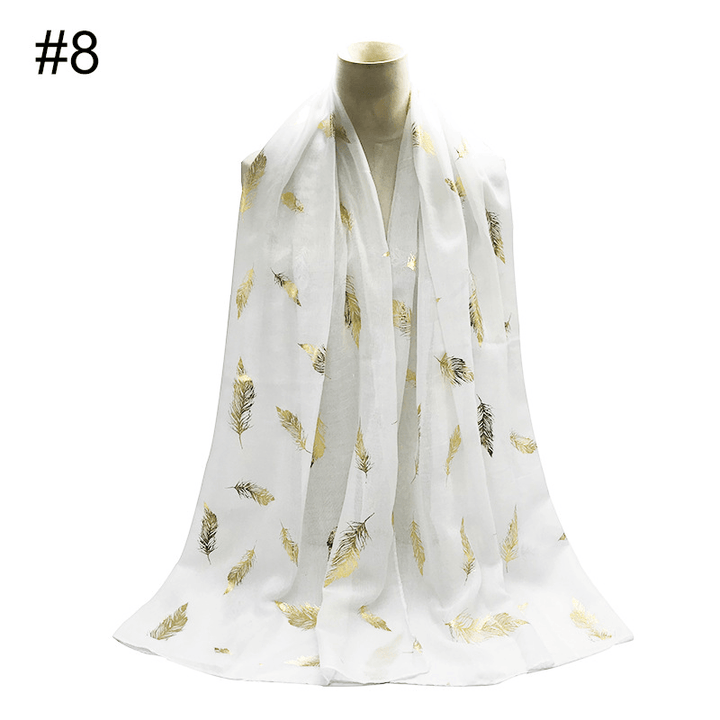 Gold Leaf Print Women'S Versatile Scarf Turban Shawl - MRSLM