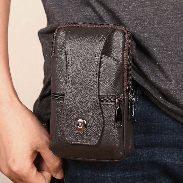 Men Durable Flap Magnetic Button Design Waist Bag Breathable Tasteless Belt Bag 6.5 Inch Phone Bag Crossbody Bags with Shoulder Strap - MRSLM