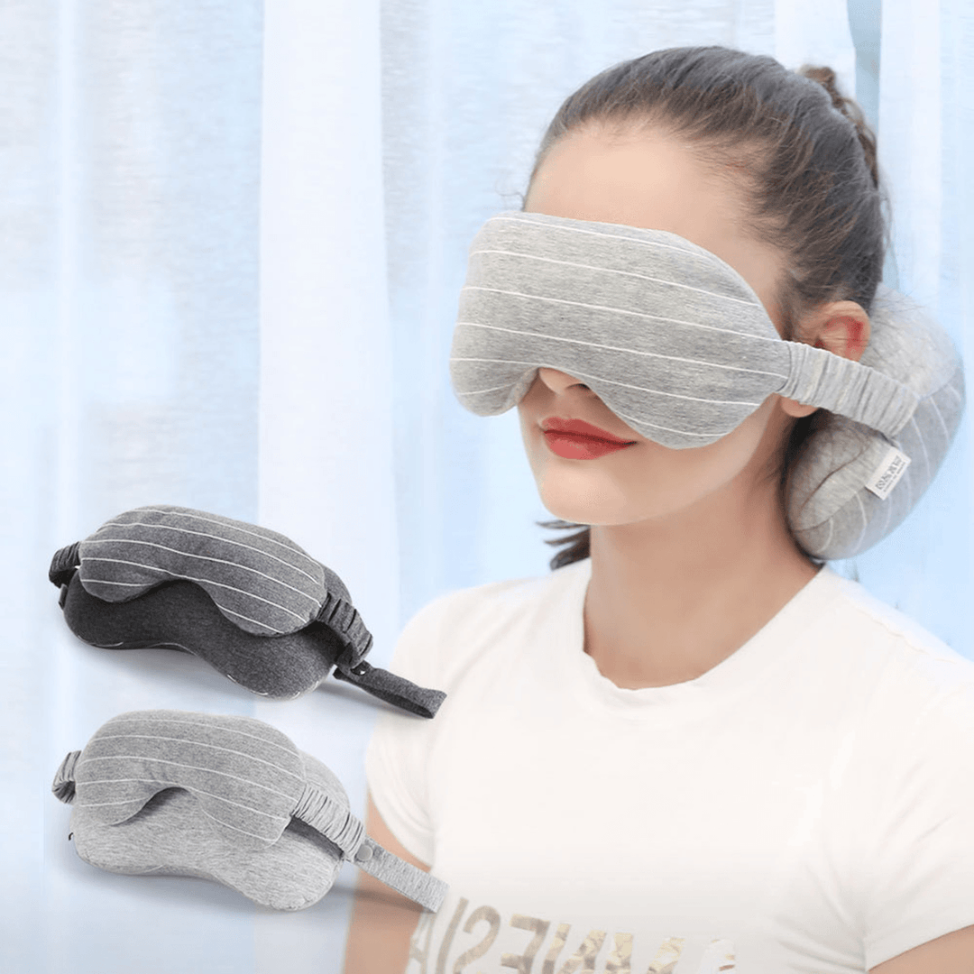 2 in 1 Portable Cotton Neck Pillow Head Cushion Eye Mask Travel Airplane Sleep Rest - MRSLM