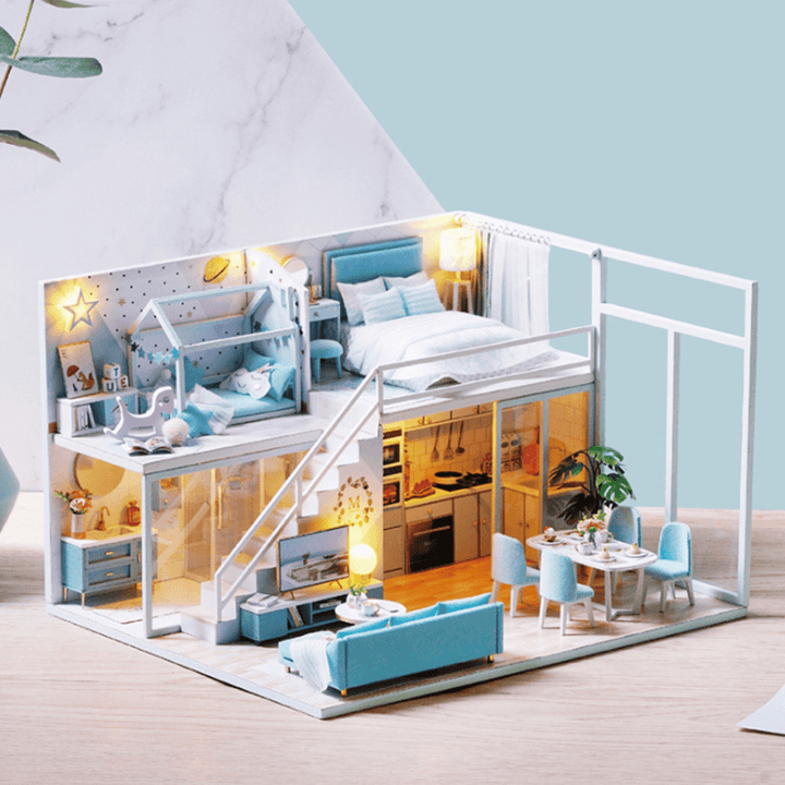 Creative DIY Handmade Assemble Doll House Miniature Furniture Kit with Music Movement LED Effect Dust Proof Cover Toy for Kids Birthday Xmas Gift House Decoration - MRSLM