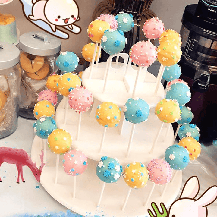3 Tiers 42 Holes Plastic Cake Pop Lollipop Cupcake Display Revolving Cake Stand Tower Holder - MRSLM