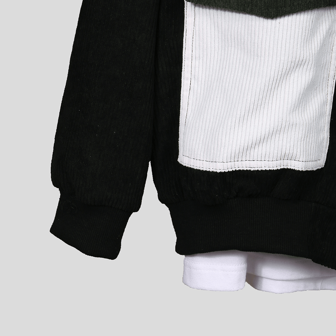 Men Corduroy Color Block Dual Pockets Zipper Coats - MRSLM