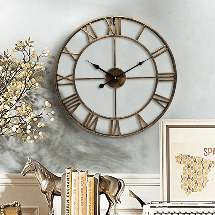 Creative Wall Clock Living Room round Hollow Out Cafe Bar Wrought Metal Vintage Wall Clock - MRSLM