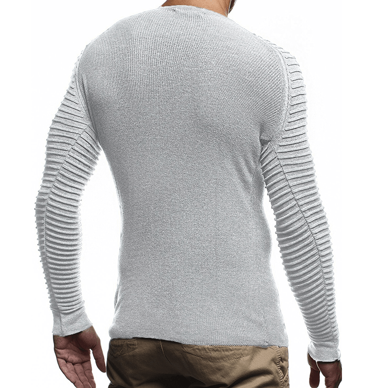 Mens Pleated Sleeve Casual Knitted Sweaters - MRSLM