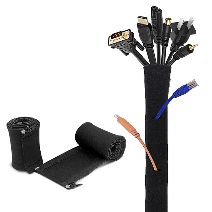 KC-ZY008 Cable Management Sleeve 2 Pack Black Cable Organizer Flexible Cord Management Cover - MRSLM