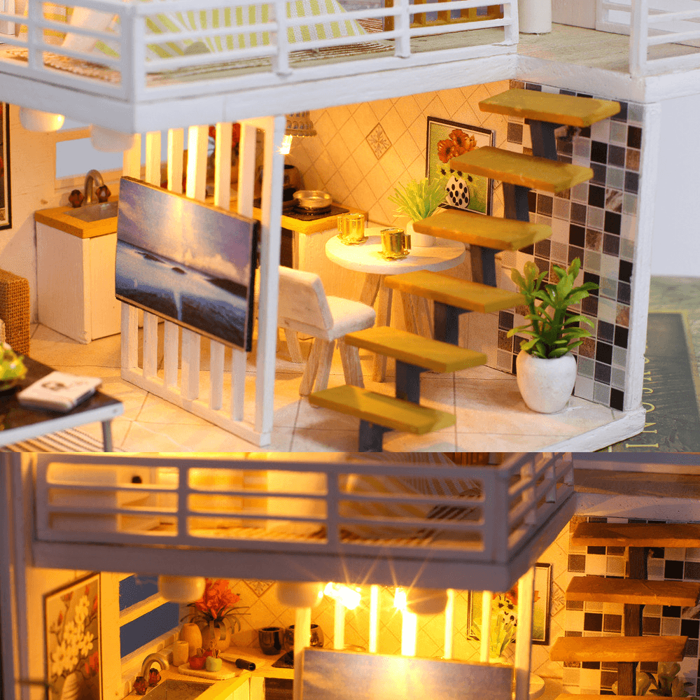 Iiecreate K031 Simple and Elegan DIY Doll House with Furniture Light Cover Gift Toy - MRSLM
