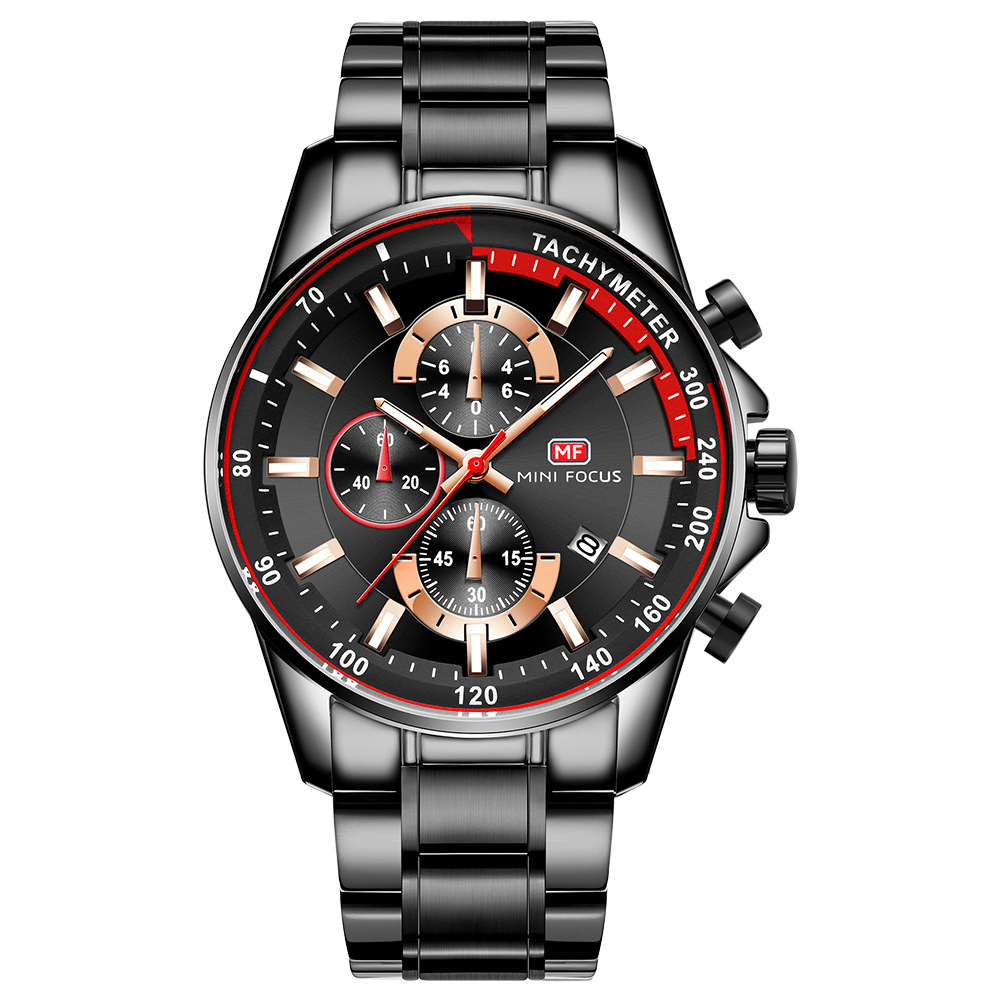 MINI FOCUS MF0218G Date Display Men Wristwatch Working Little Dial Full Steel Quartz Watch - MRSLM