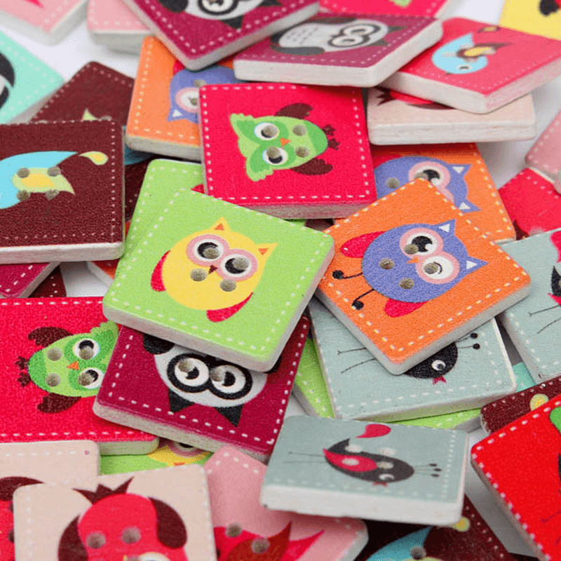 100Pcs Wooden Owl Pattern Sewing Buttons DIY Craft Purse Baby Clothes Decoration Sewing Button - MRSLM