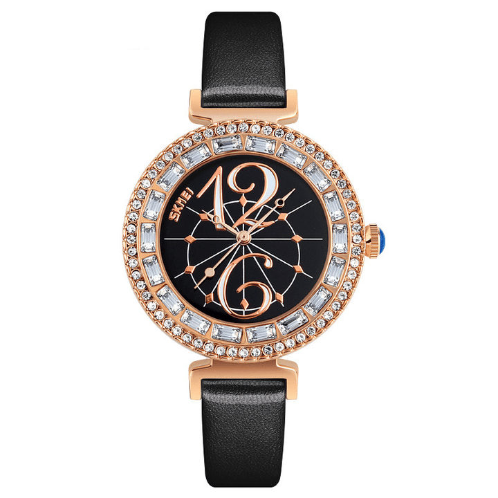 SKMEI 9158 Rhinestone Women Wrist Watch Shell Dial Waterproof Elegant Design Quartz Watch - MRSLM
