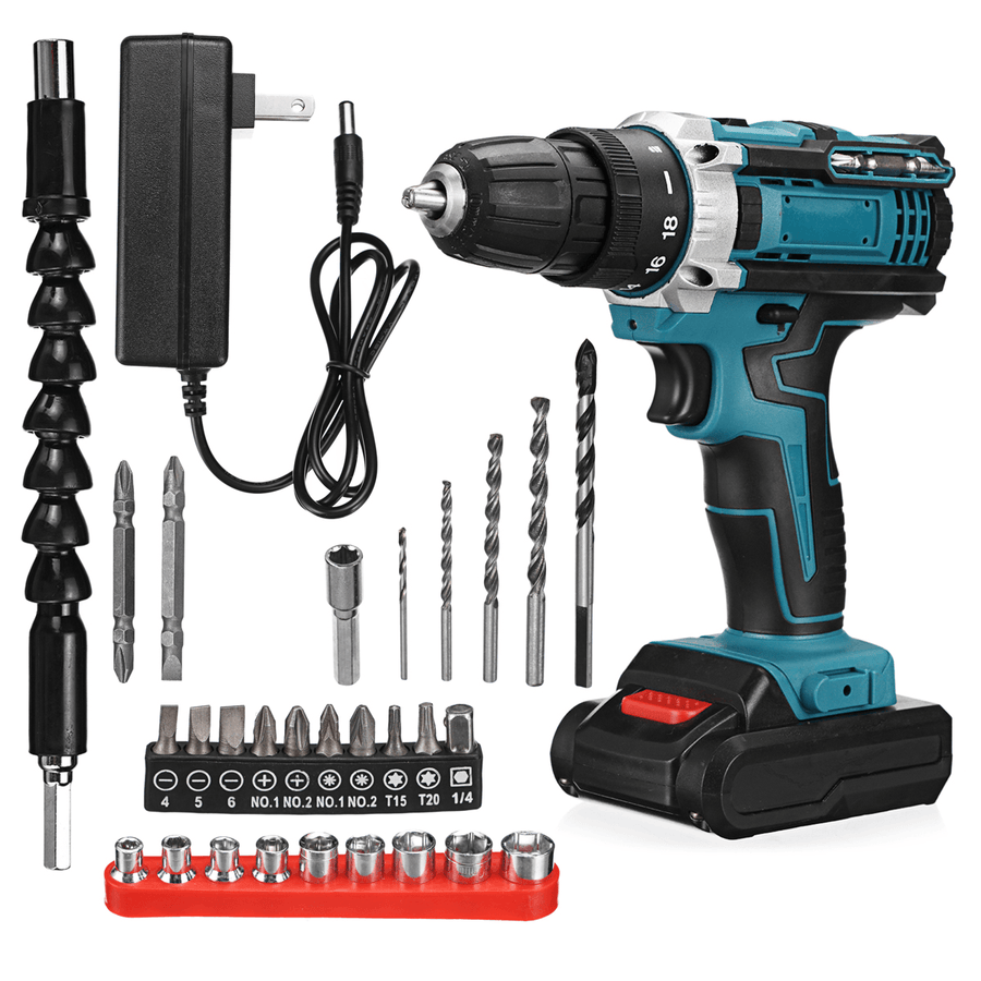 21V Electric Power Drill Screwdriver Mini Wireless Power Driver Lithium-Ion Battery Home DIY Tools W/ Battery - MRSLM