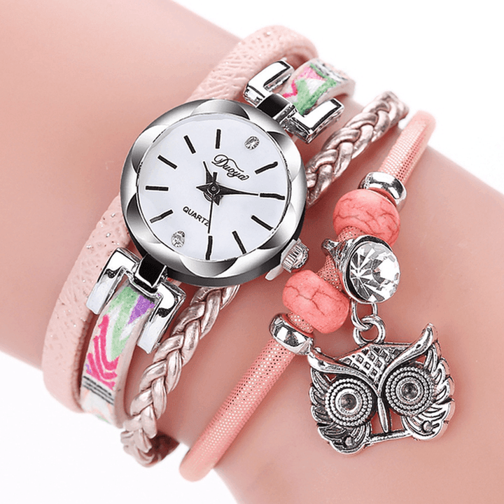 DUOYA Cute Style Owl Pendant Ladies Bracelet Watch Fashion Women Wrist Watch - MRSLM