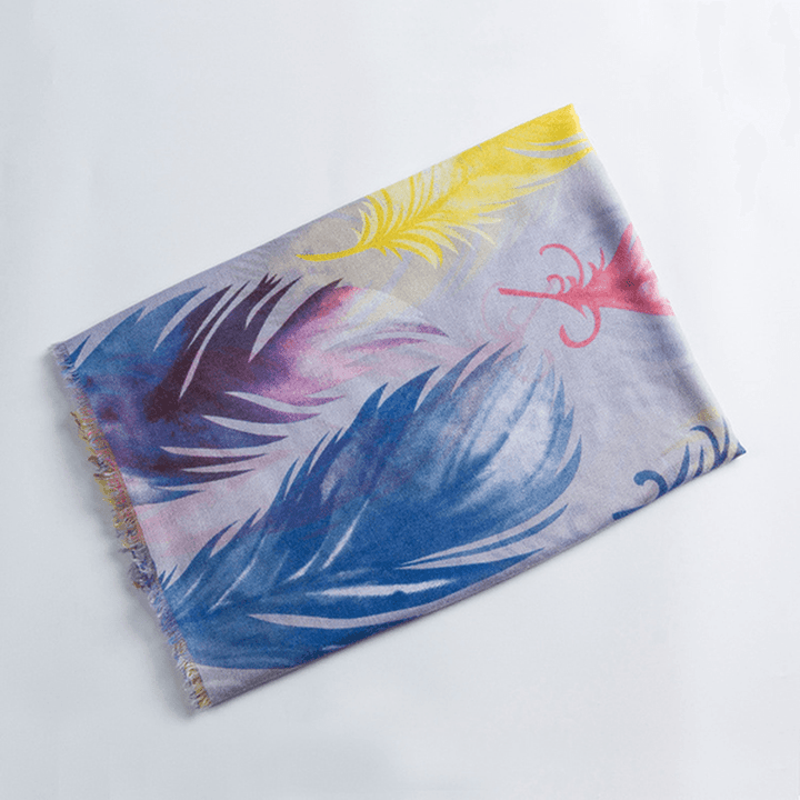 Women Feather Color Printing Scarves Breathable Shawl - MRSLM