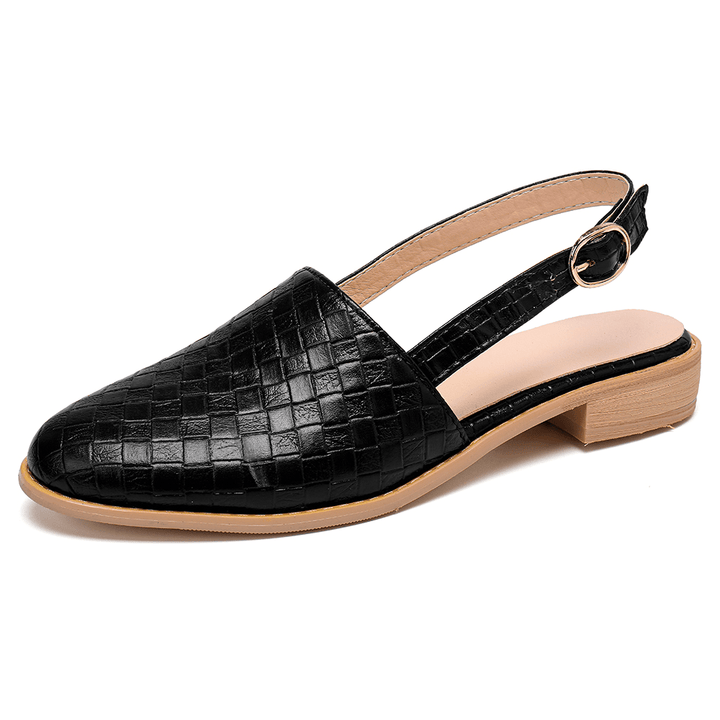 Large Size Comfy Braided Pointed Toe Buckle Backless Flats for Women - MRSLM