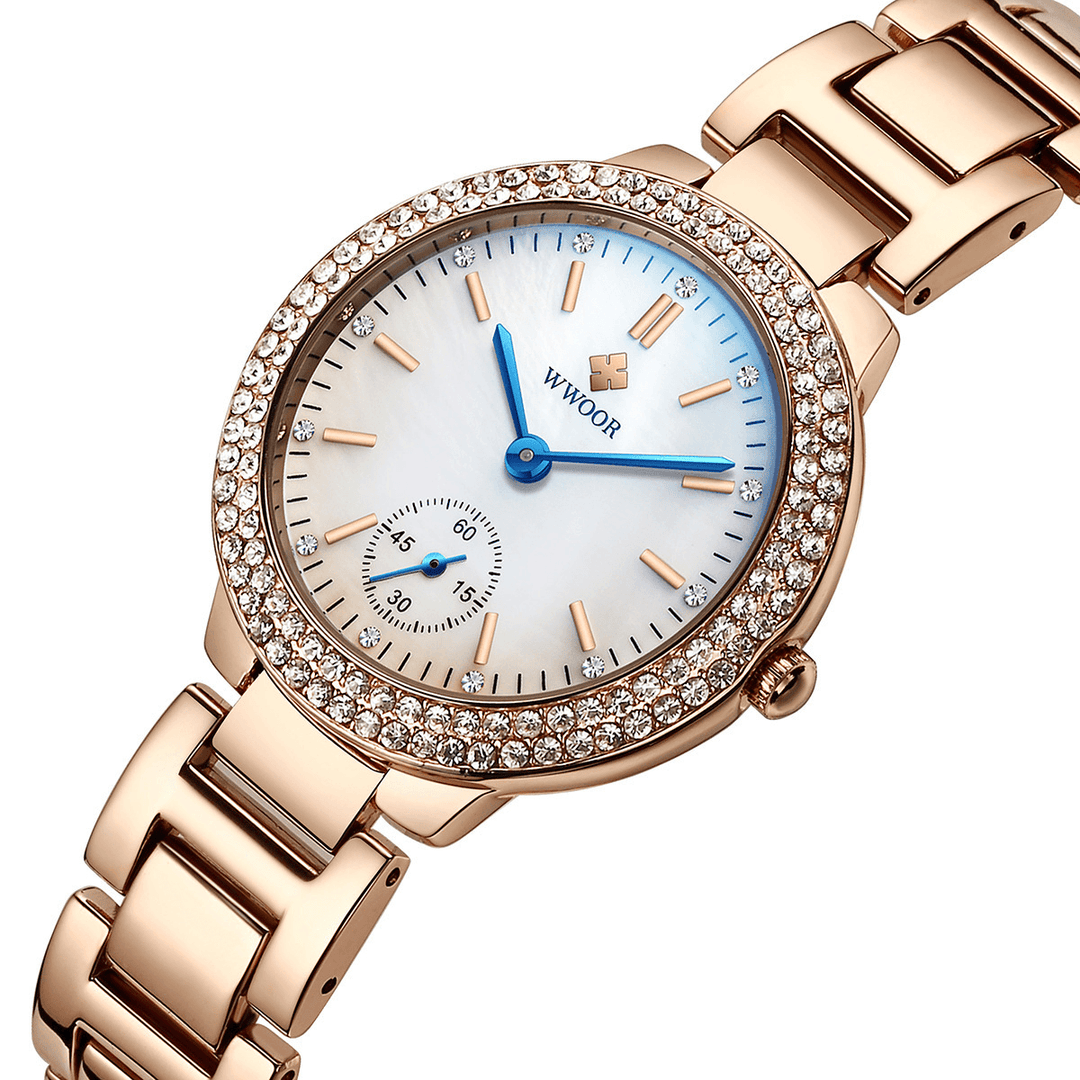WWOOR 8854 Crystal Casual Style Ladies Wrist Watch Stainless Steel Band Quartz Watches - MRSLM