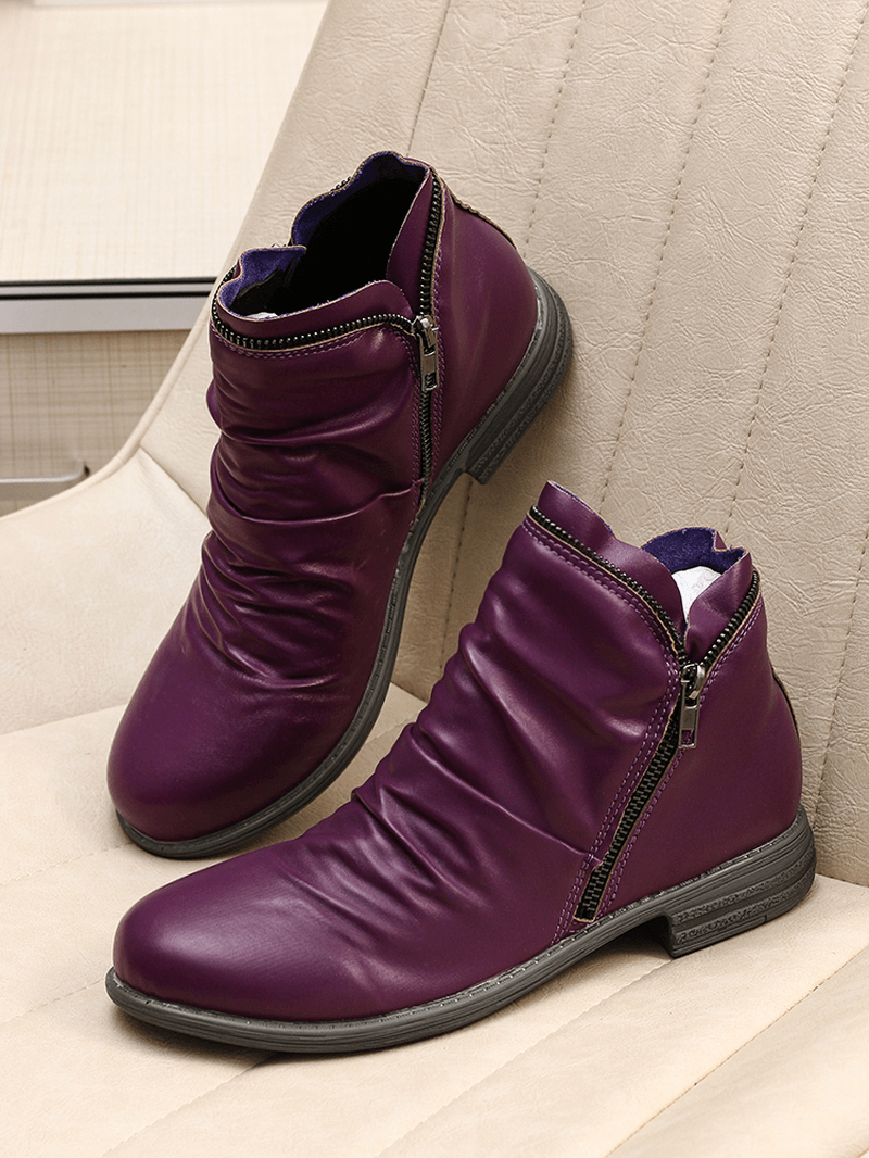 Women'S Large Size Wearable Solid Color Side-Zip Casual Flat Ankle Boots - MRSLM