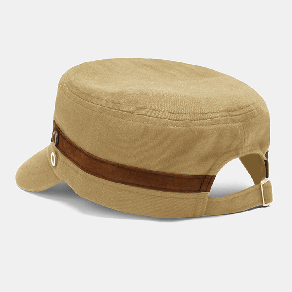 Collrown Men Rivet Flat Hat Decorative Belt Patchwork Adjustable Casual Military Cap Peaked Cap Newsboy Cap - MRSLM