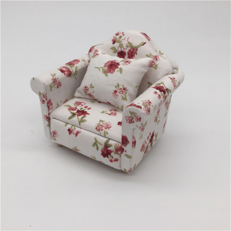 1:12 Dollhouse Miniature Pink Floral Armchair Single Sofa Toys Furniture Ornaments Christmas Gift - MRSLM