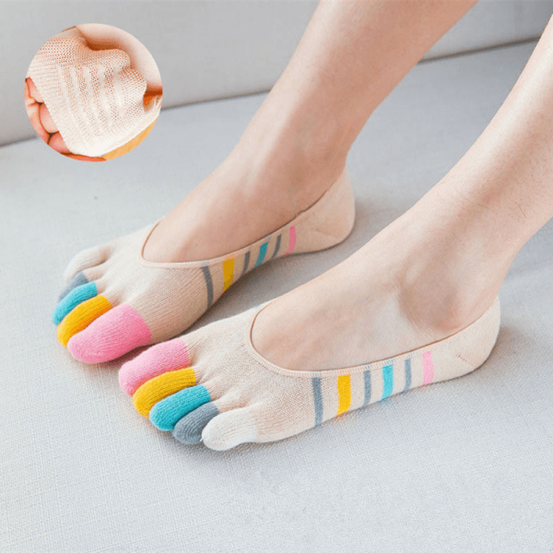 Women Ladies Five-Toes Colorful Boat Sock Breathable anti Skid Invisibility Socks Comfortable - MRSLM
