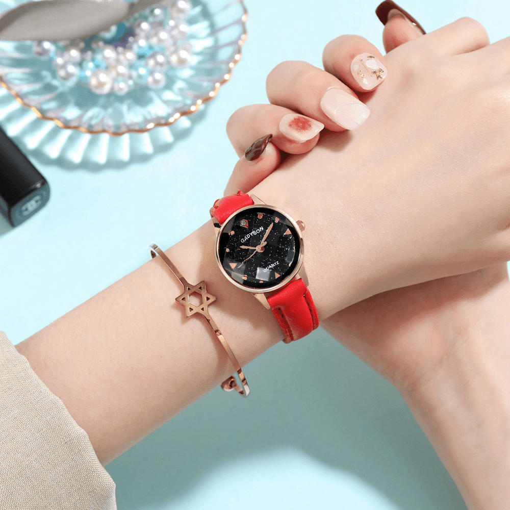 GADYSON A0Q19 Fashion Women Watch Light Luxury Three-Dimensional Cut Glass Dial Leather Strap Quartz Watch - MRSLM