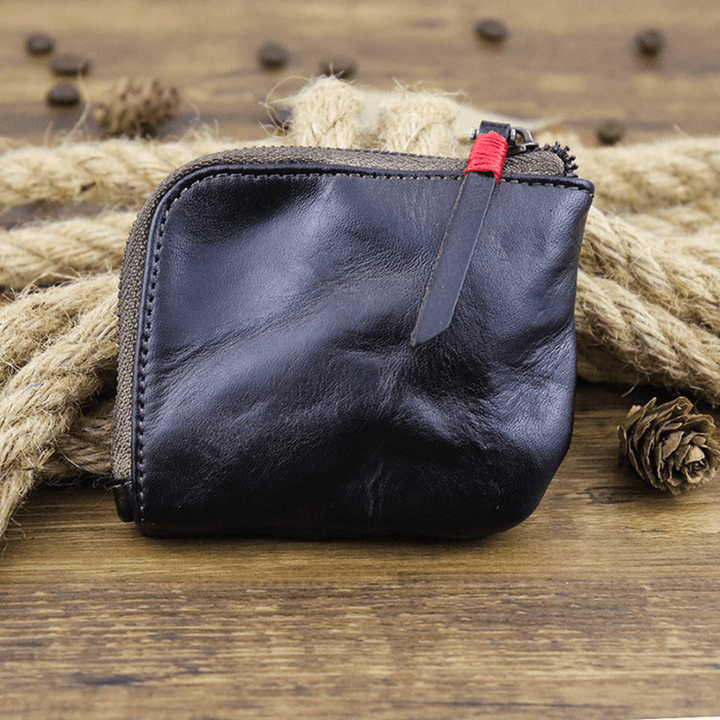 Men Genuine Leather Vinatge Casual Zipper Cash Wallet - MRSLM