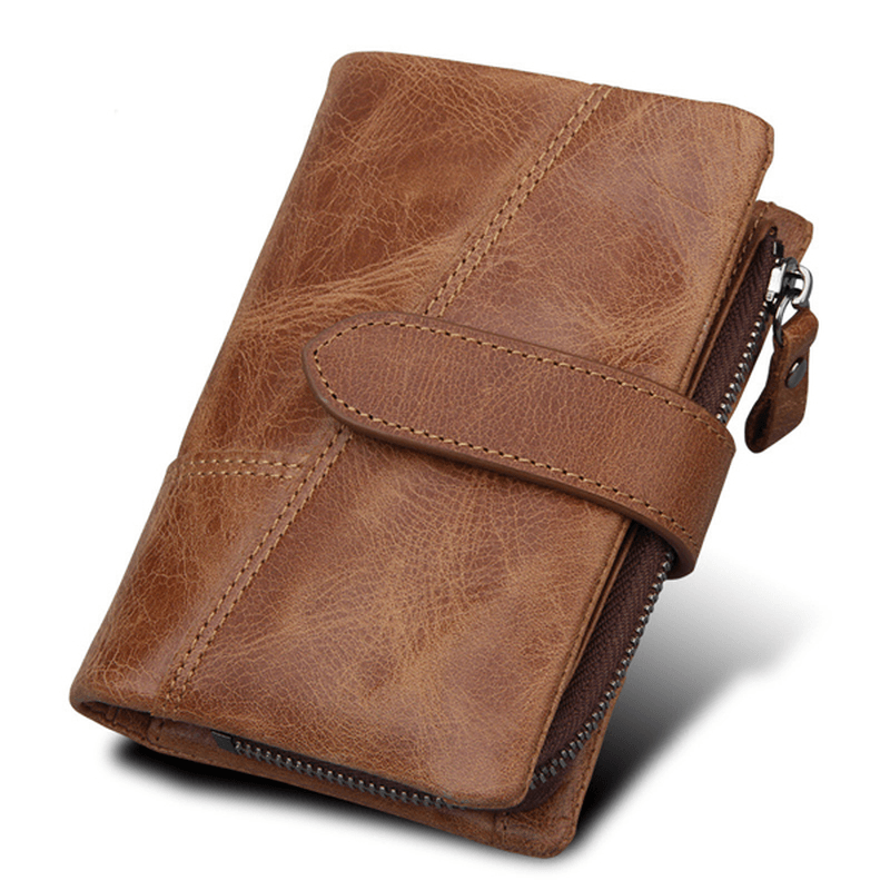 Men'S RFID Blocking Secure Wallet Leather Short Trifold Wallet with Detachable Coin Bag - MRSLM