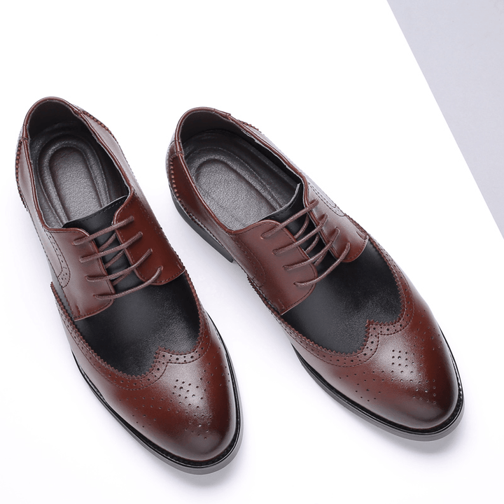 Men Genuine Leather Breathable Hollow Out Pointy Toe Vintage Casual Business Shoes - MRSLM