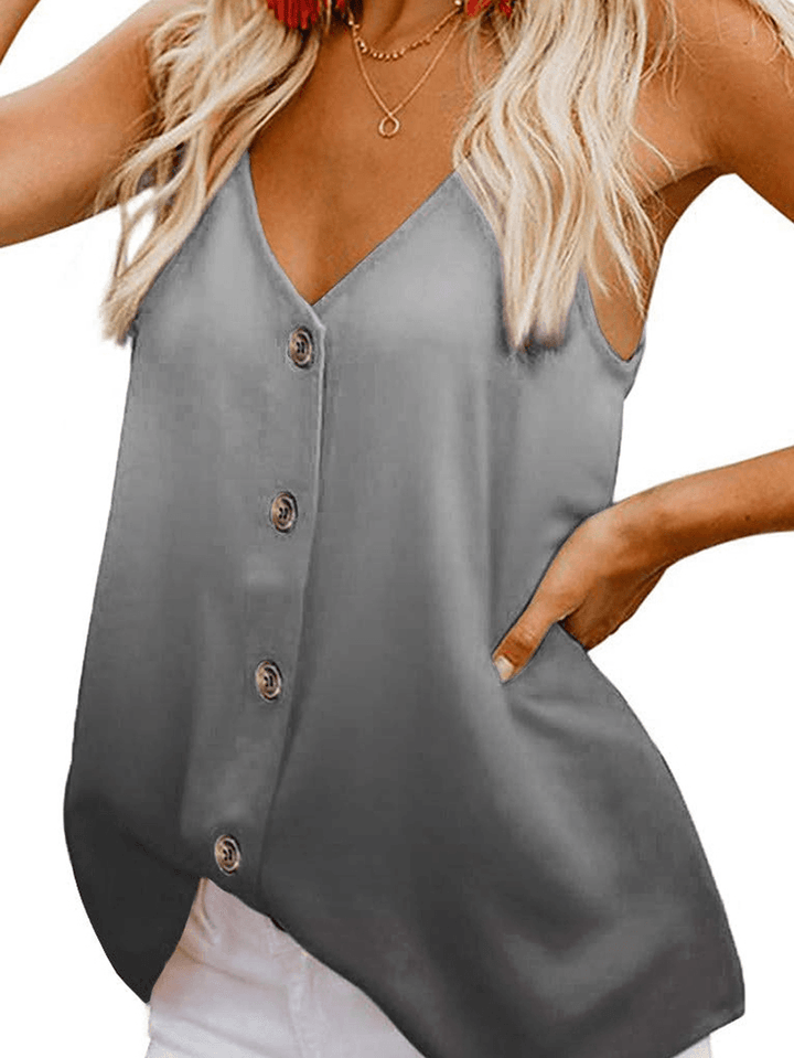 Gradient Print V-Neck Casual Button Tank Tops for Women - MRSLM