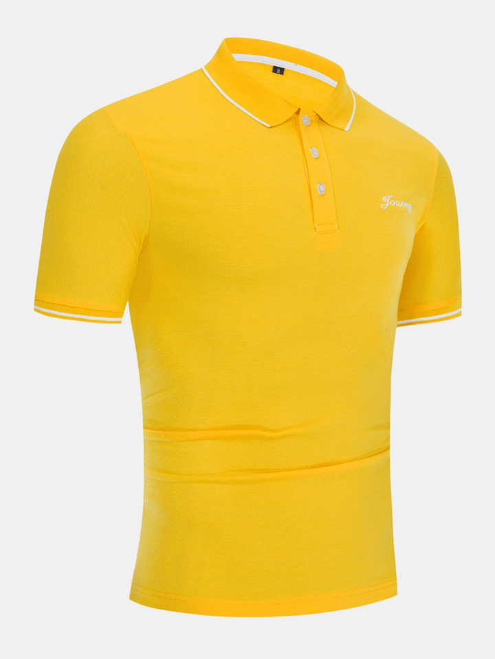Mens Cotton Solid Color Lapel Button Closure Business Golf Shirts - MRSLM