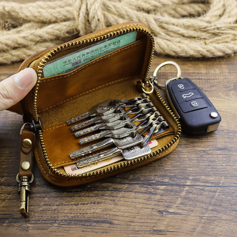 Men Genuine Leather Vintage Key Bag Wallet Money Clip - MRSLM
