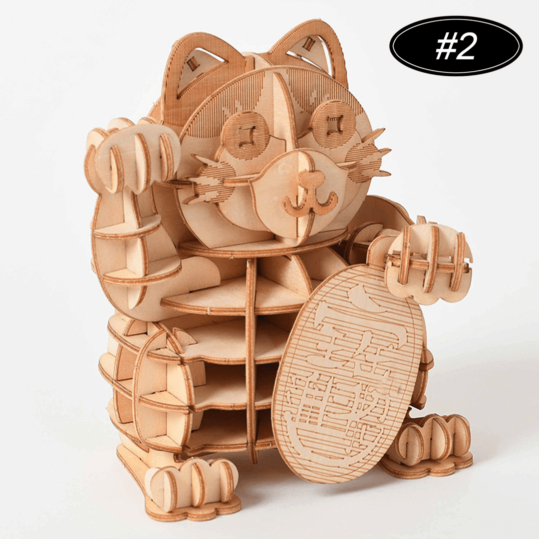 3D Wooden Puzzle Assembly Model DIY Animal Cat Wood Craft Kids Educational Toys Gift - MRSLM