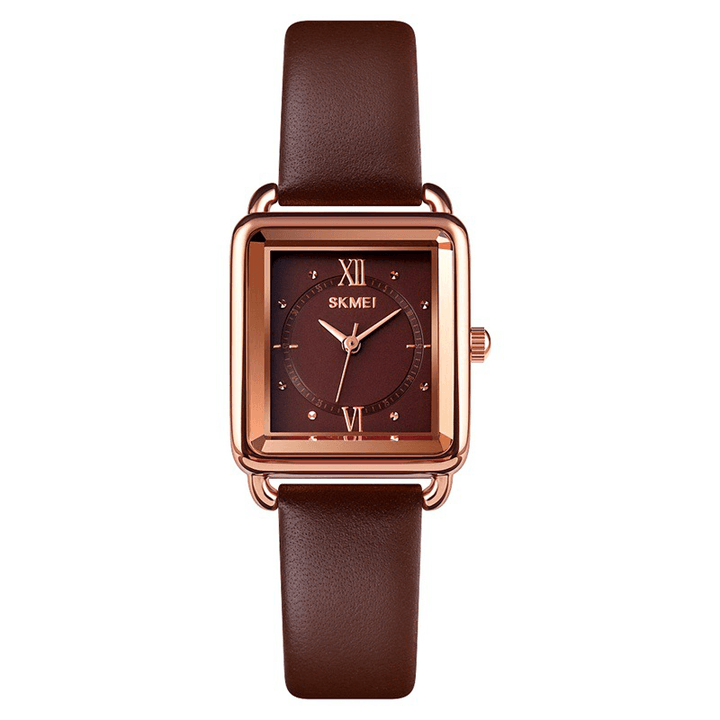 SKMEI 1702 Square Dial Classic Ladies Wrist Watch Genuine Leather Band Casual Quartz Watch - MRSLM