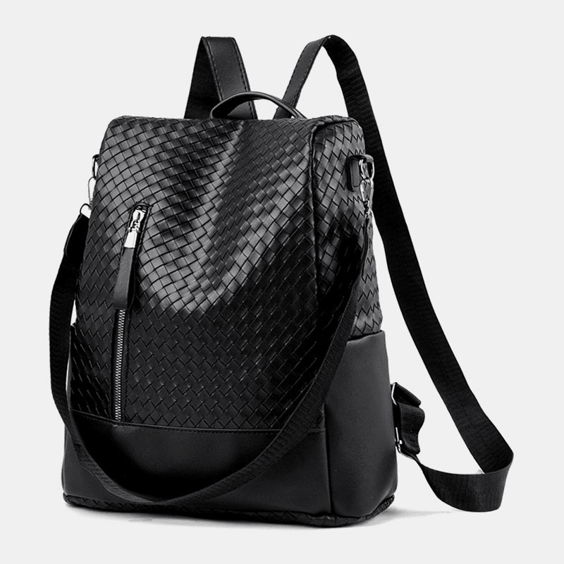 Women PU Soft Leather Diamond Lattice Pattern Backpack Large Capacity Multi-Pocket Shoulder Bag - MRSLM