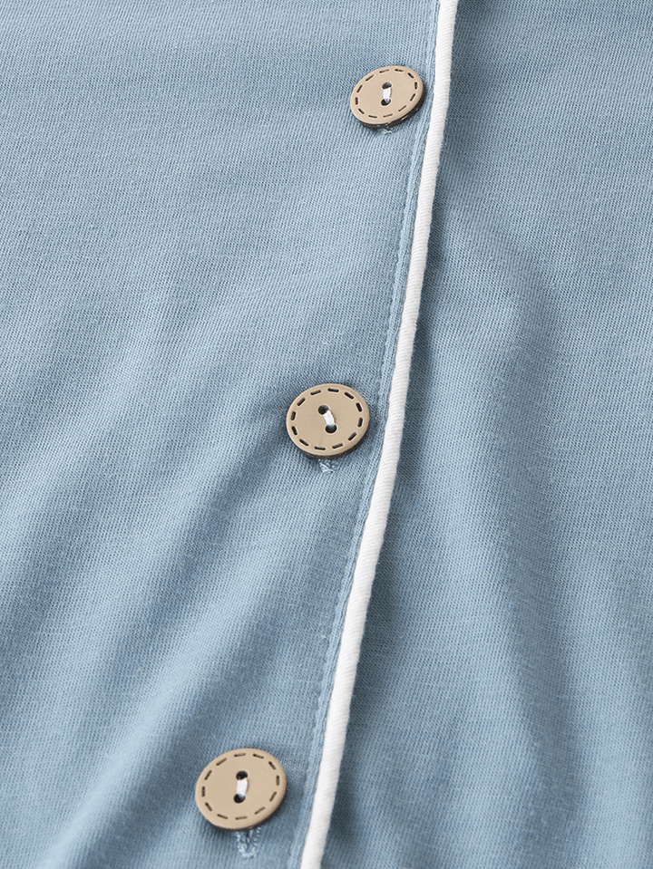 Women Cotton plus Size Striped Pants Button Long Sleeve Casual Home Pajamas Sets - MRSLM