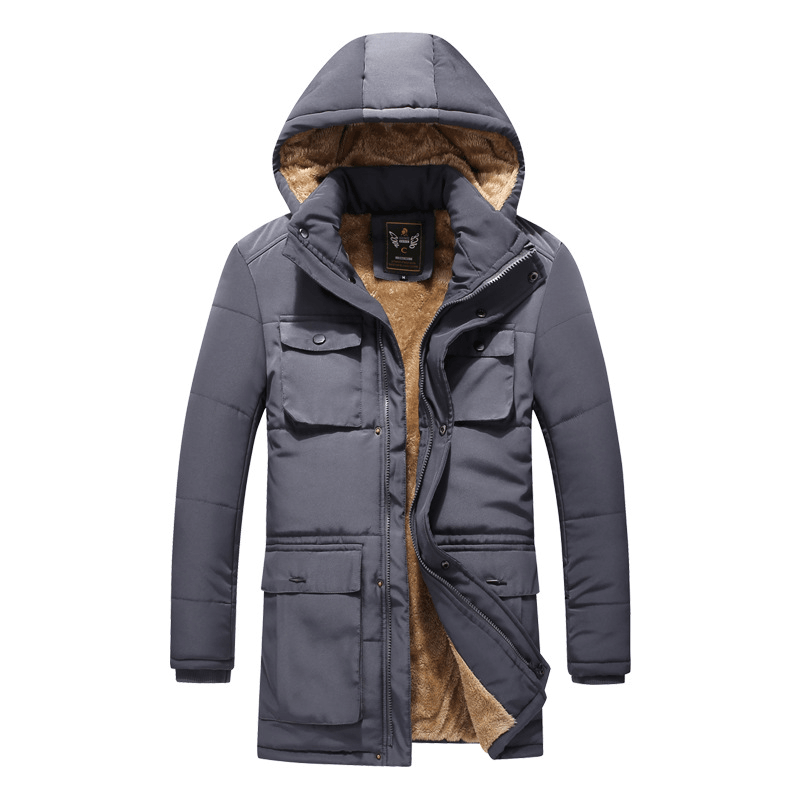 Mid-Length Men'S Cotton-Padded Jacket with Hood - MRSLM