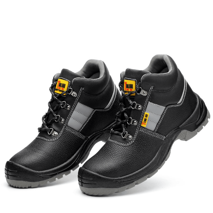 Men Cowhide Leather Non Slip Toe Protected Safe Working Casual Labor Safety Shoes - MRSLM