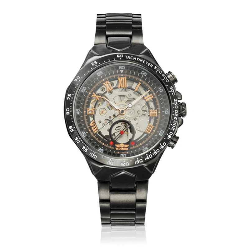 WINNER Fashion Shining Roman Numerals Mechanical Watch Luxury Golden Men Automatic Watch - MRSLM