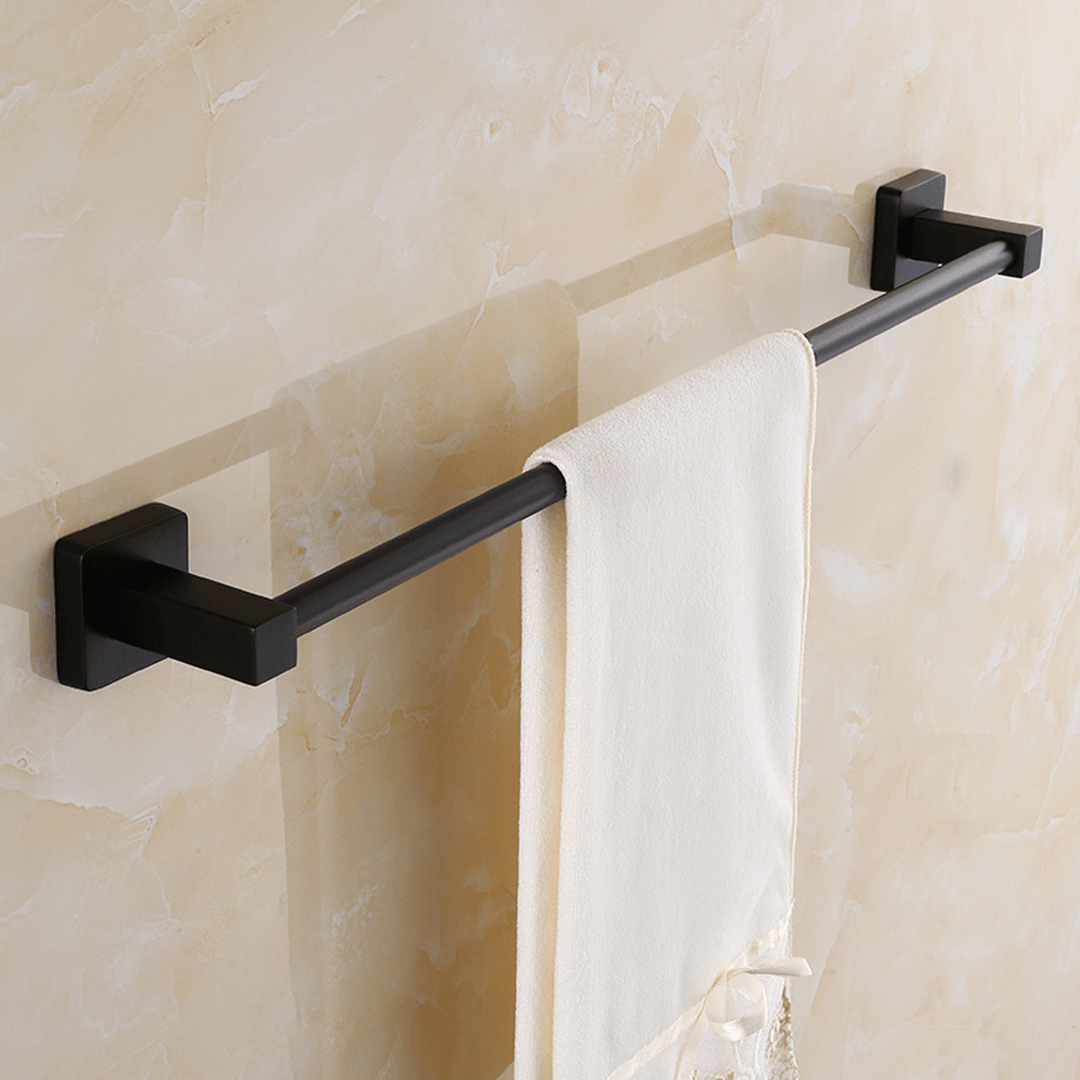 Matt Black Square Towel Holder Rack Bathroom Shower Toilet Wall Mount Clothes Bar Rail Hanger - MRSLM