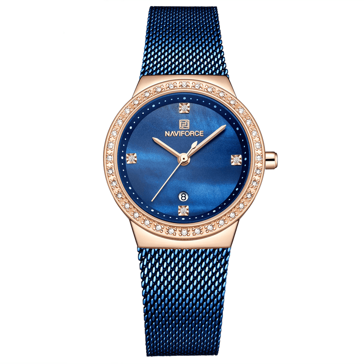 NAVIFORCE 5005 Crystal Casual Style Ladies Wrist Watch Waterproof Stainless Steel Band Quartz Watch - MRSLM