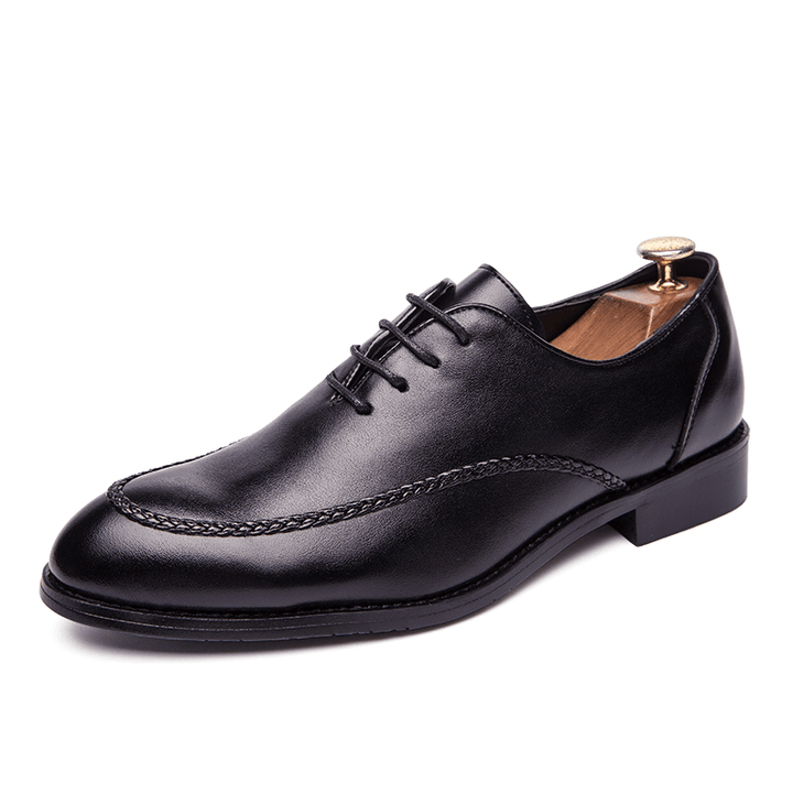 Men Tight Stitched Comfy Breathable Non Slip Lace up Gentle Business Casual Shoes - MRSLM