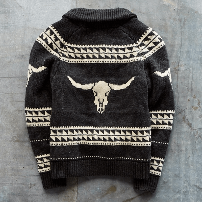 New Men'S Clothing Autumn and Winter Long-Sleeved Black Jacquard Sweater - MRSLM