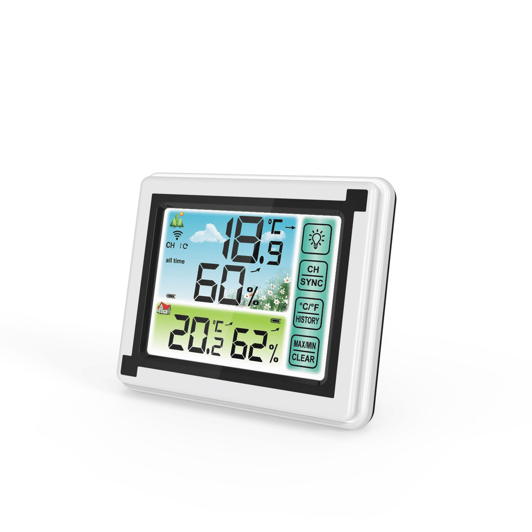 Yuihome WP6950 433Mhz Indoor Outdoor Touch Screen Wireless Weather Station Color LCD HTN Display IPX4 Hygrometer Thermometer Outdoor Forecast Sensor Clock - MRSLM