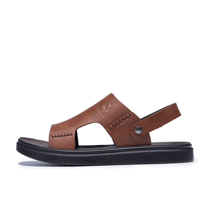 Men Cowhide Breathable Soft Bottom Non Slip Two Ways Comfy Outdoor Casual Beach Sandals - MRSLM