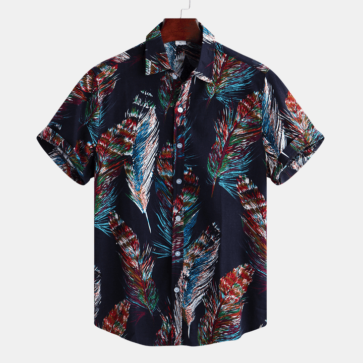 Men Colorful Feather Printign Summer Printed Hawaiian Shirts - MRSLM