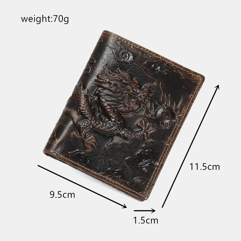 Men Genuine Leather 3D Dragon Pattern Retro Fashion Leather Card Holder Wallet - MRSLM