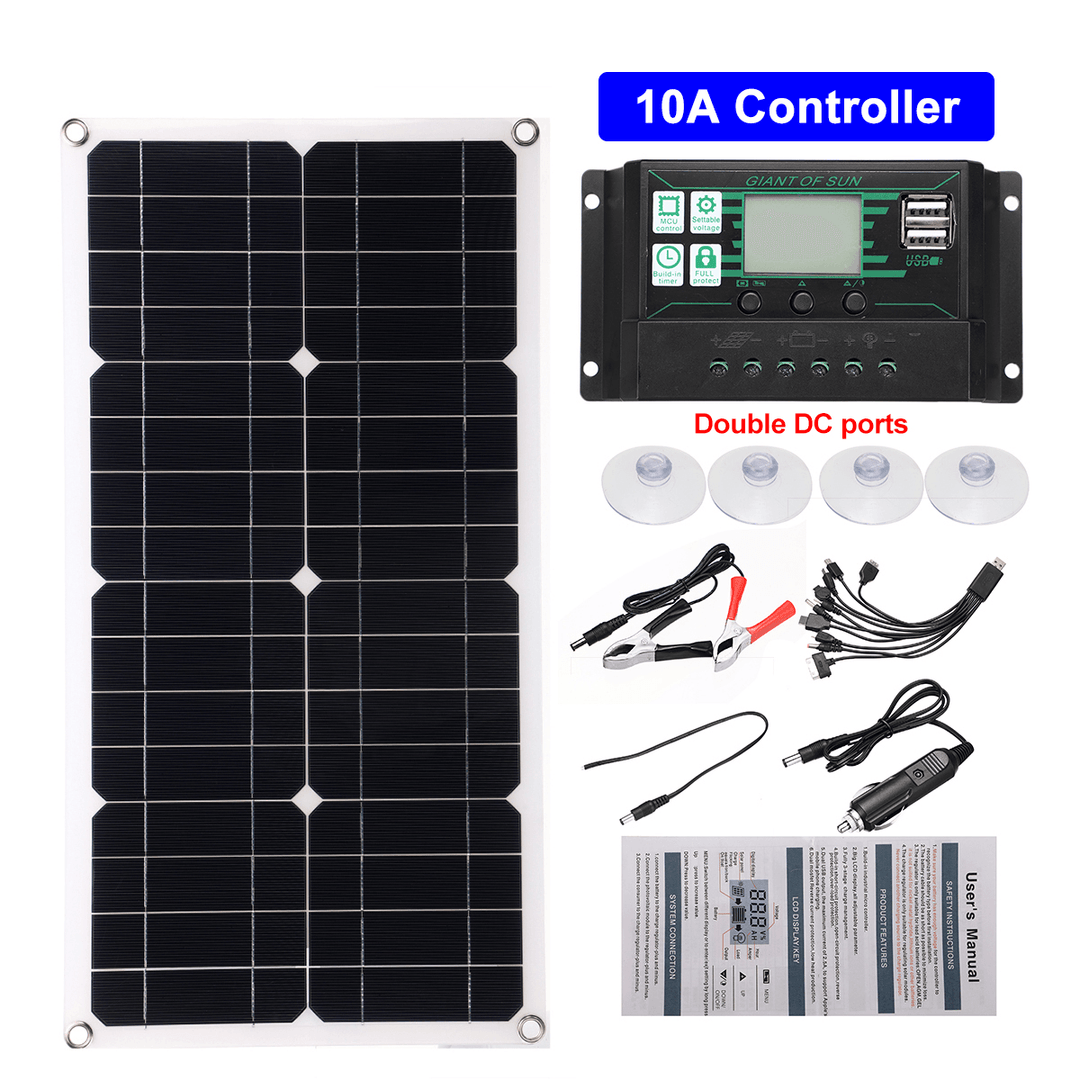 Semi-Flexible Solar Power Panel System Kit Solar Panle Type-C USB Dual DC Port 5V/12V/18V W/ Solar Charge Controller - MRSLM