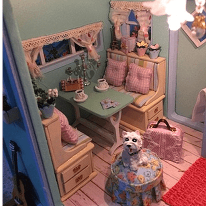 Cuteroom A-016 Time Travel DIY Wooden Dollhouse Miniature Kit Doll House LED Music Voice Control - MRSLM