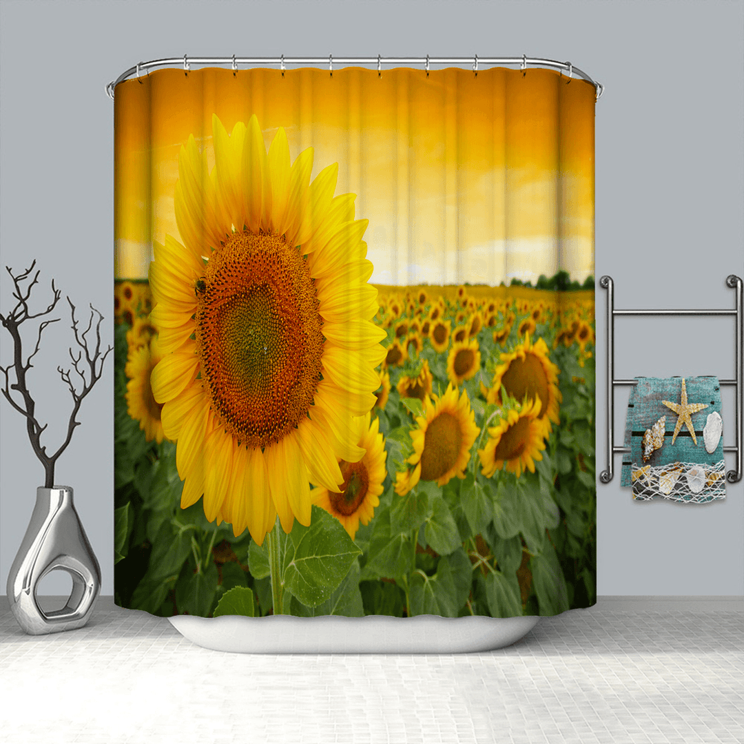 180X180Cm Sunflower Pattern Polyester Printing Waterproof Mildew Shower Curtain - MRSLM