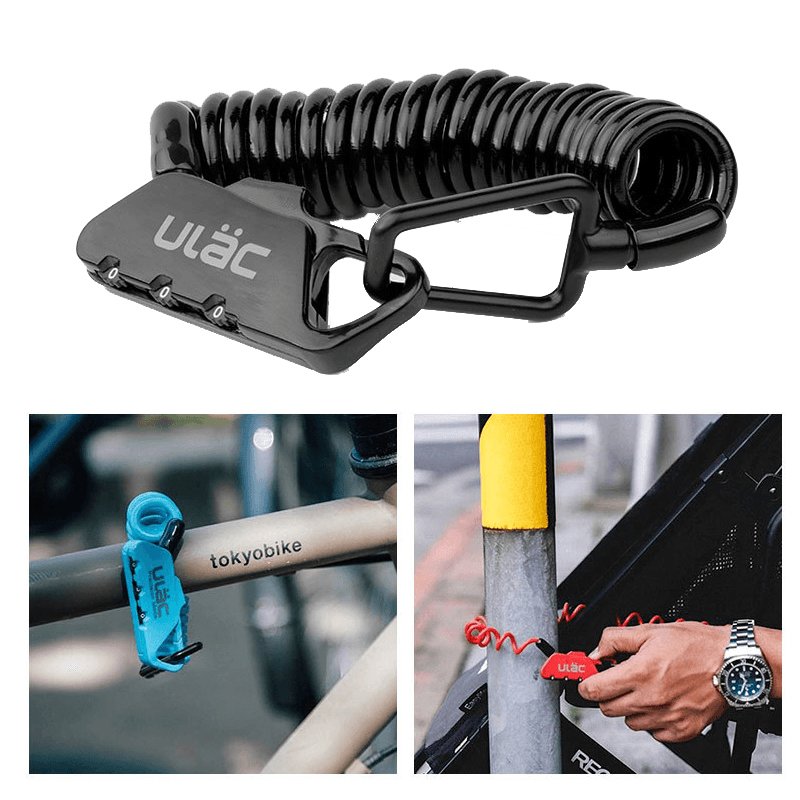 ULAC K2S Bicycle Combo Lock 1.2M Extended Spiral Cable 3 Digits Combination Resettable Light Weight Compact Portable Lock - MRSLM
