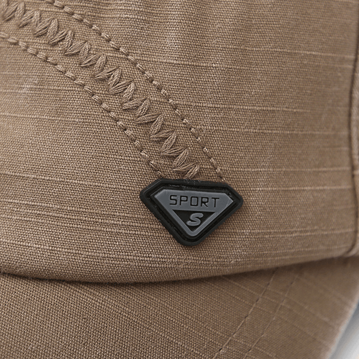 Men Metal Letter Label Flat Cap Washed Casual Outdoor Sunshade Military Cap Peaked Cap - MRSLM